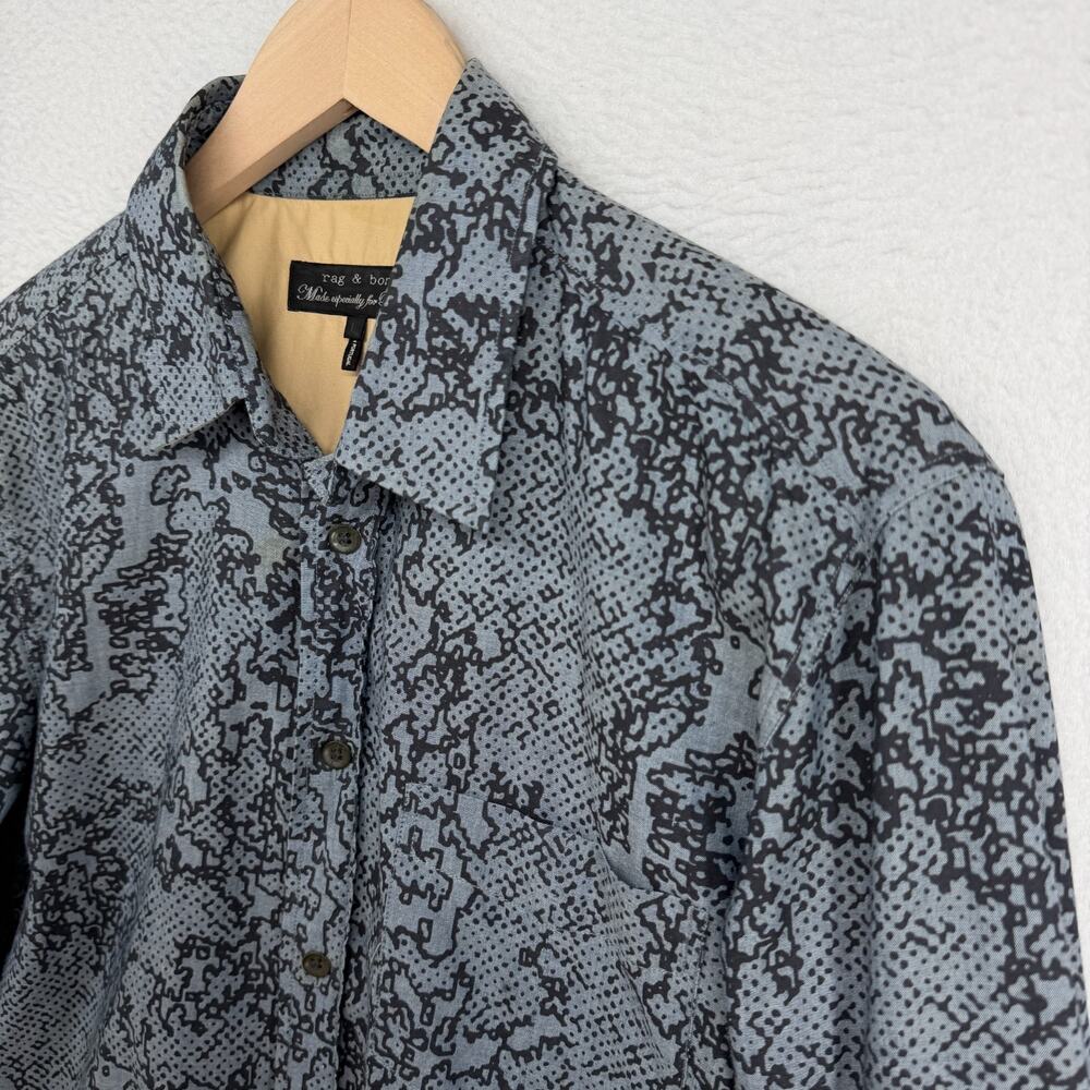 RAG & BONE Shirt Mens L Snakeskin Print Button Up Long Sleeve Gray